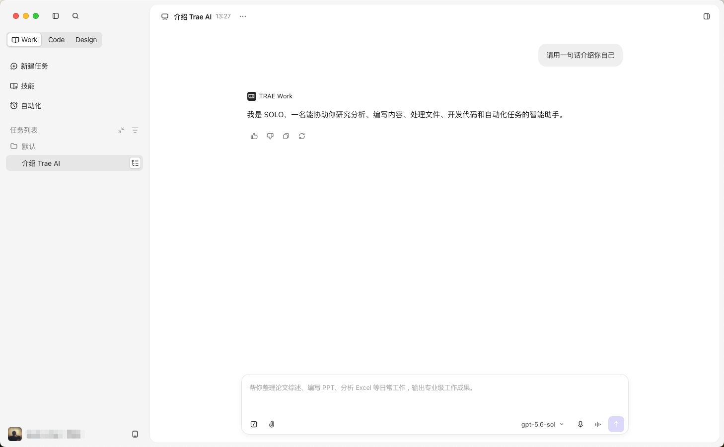 Trae Work 通过 YiAPI 自定义模型成功返回回复
